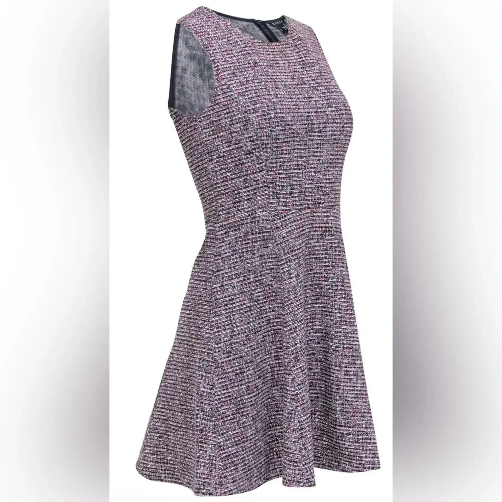 Theory Navy & Red Fit & Flare Sleeveless Tweed Dress - Picture 5 of 12